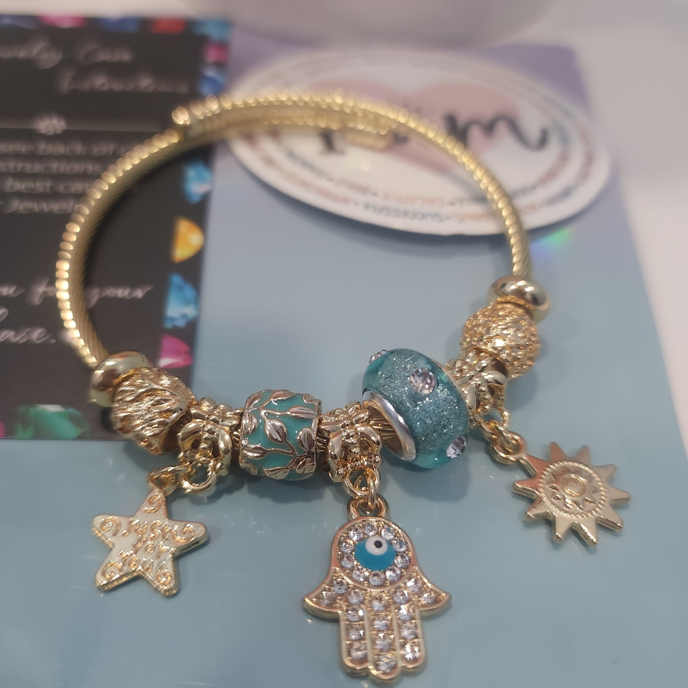 Gold and Blue Charm Bracelet